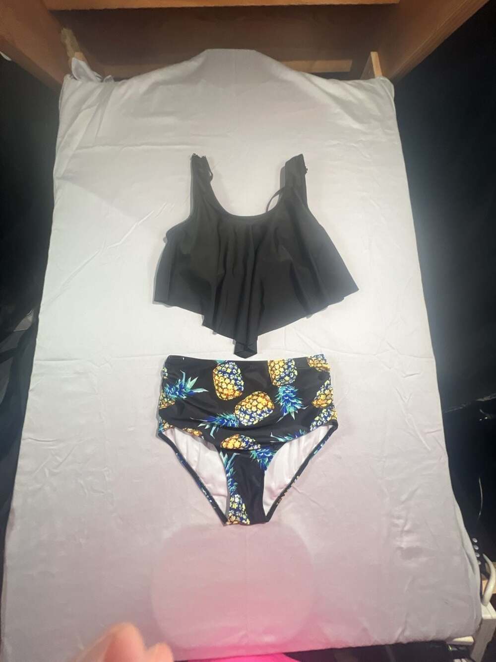 Bikini Swimsuit Set Black And White Stripe Top And Pineapple Bottoms Size Medium
